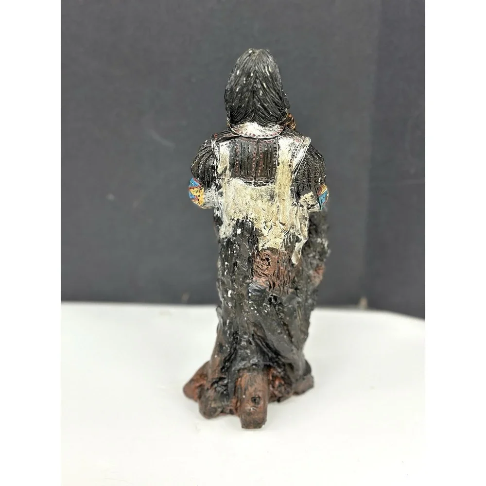 Vintage Resin Native American with Wolf Statue 9